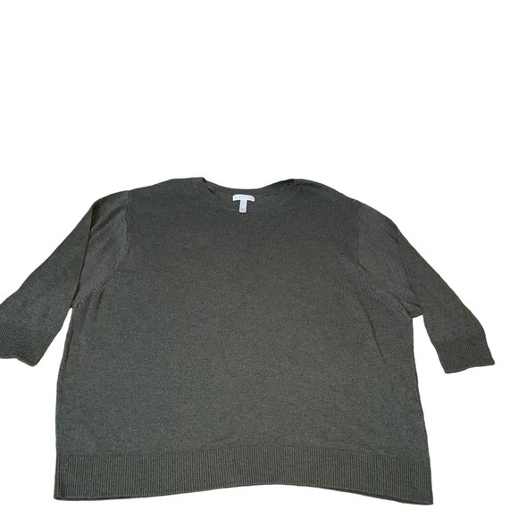 Leith sweater olive green 3/4 sleeve knit loose fit boxy cotton wool blend SZ SM - Picture 4 of 11